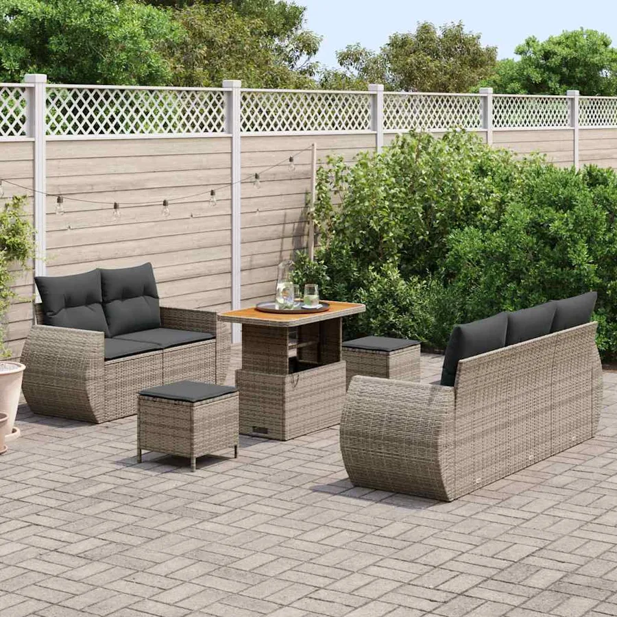 Ensemble de canapé de jardin avec coussin 8 pcs Gris polyrotin - 3