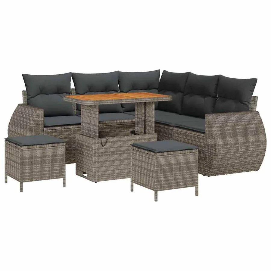 Ensemble de canapé de jardin avec coussin 8 pcs Gris polyrotin - 2