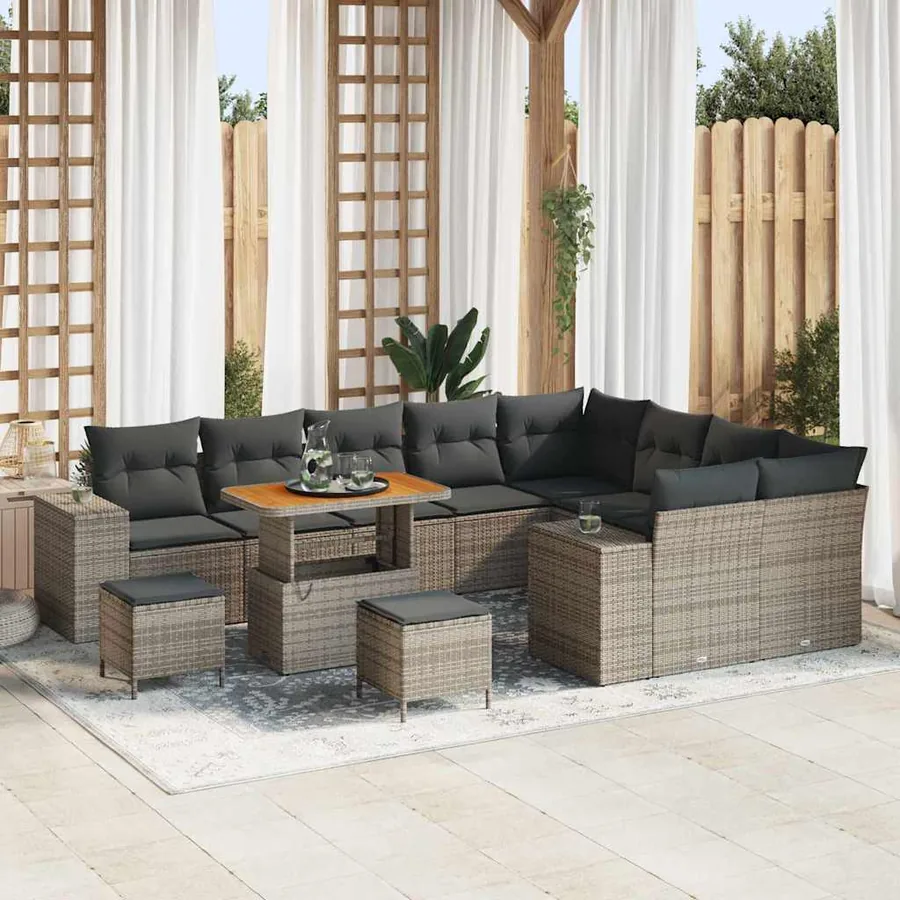 Ensemble de canapé de jardin avec coussin 12 pcs Gris