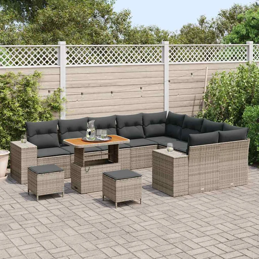 Ensemble de canapé de jardin avec coussin 12 pcs Gris - 3