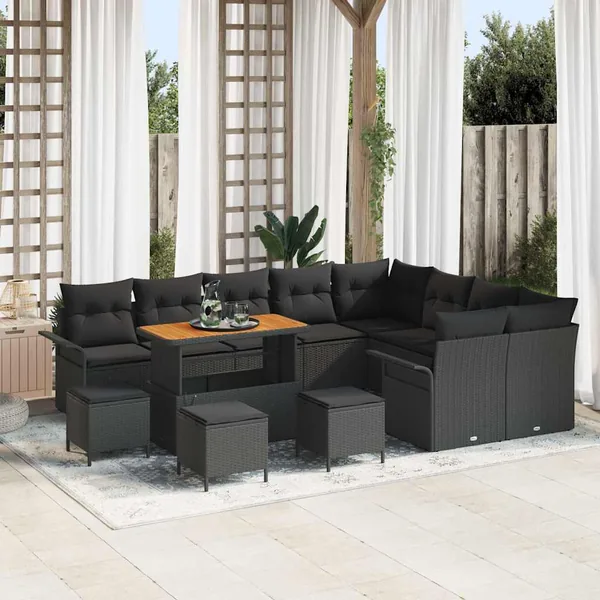 Ensemble de canapé de jardin avec coussin 13 pcs Noir