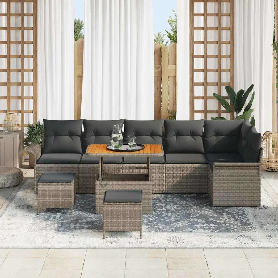 Ensemble de canapé de jardin avec coussin 9 pcs Gris - 3