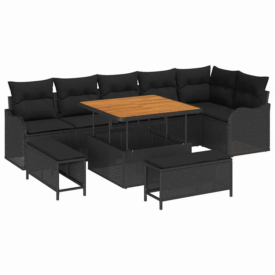 Ensemble de canapé de jardin avec coussin 9 pcs Noir - 2