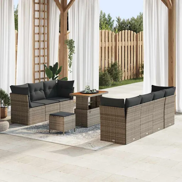 Ensemble de canapé de jardin 10 pcs Gris polyrotin