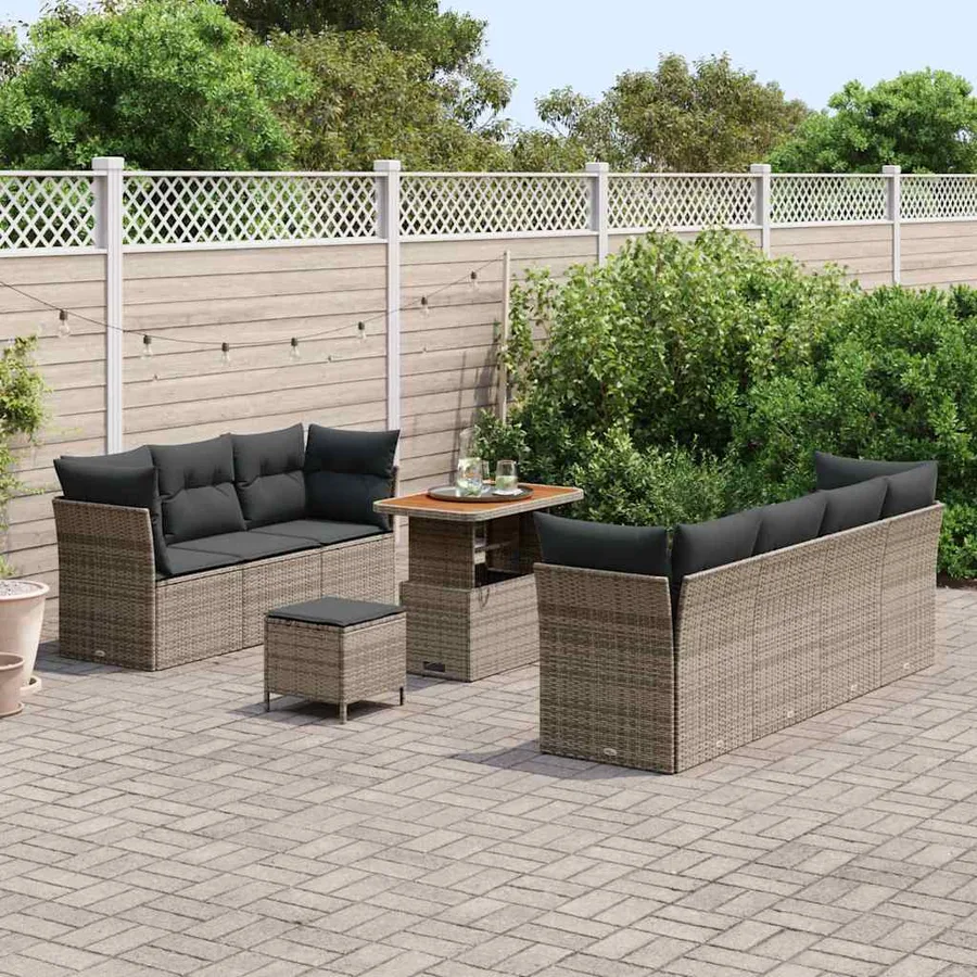 Ensemble de canapé de jardin 10 pcs Gris polyrotin - 3