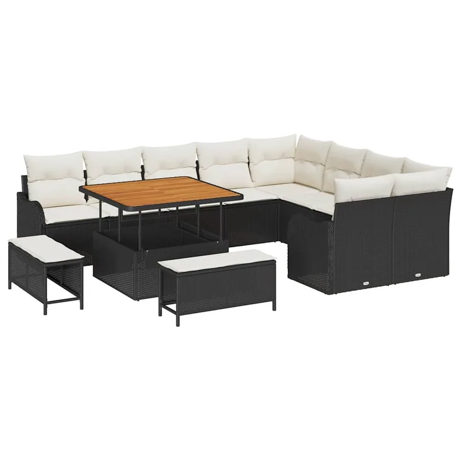 Ensemble de canapé de jardin avec coussin 12 pcs Noir et Crème - 2