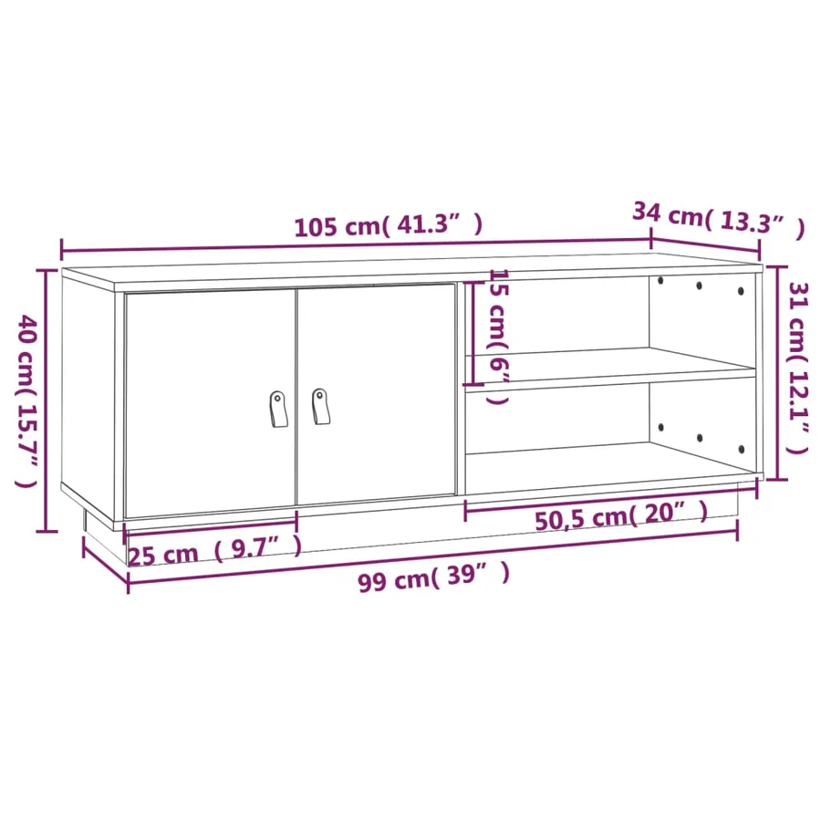 Meuble TV Noir 105x34x40 cm Bois de pin massif - 11