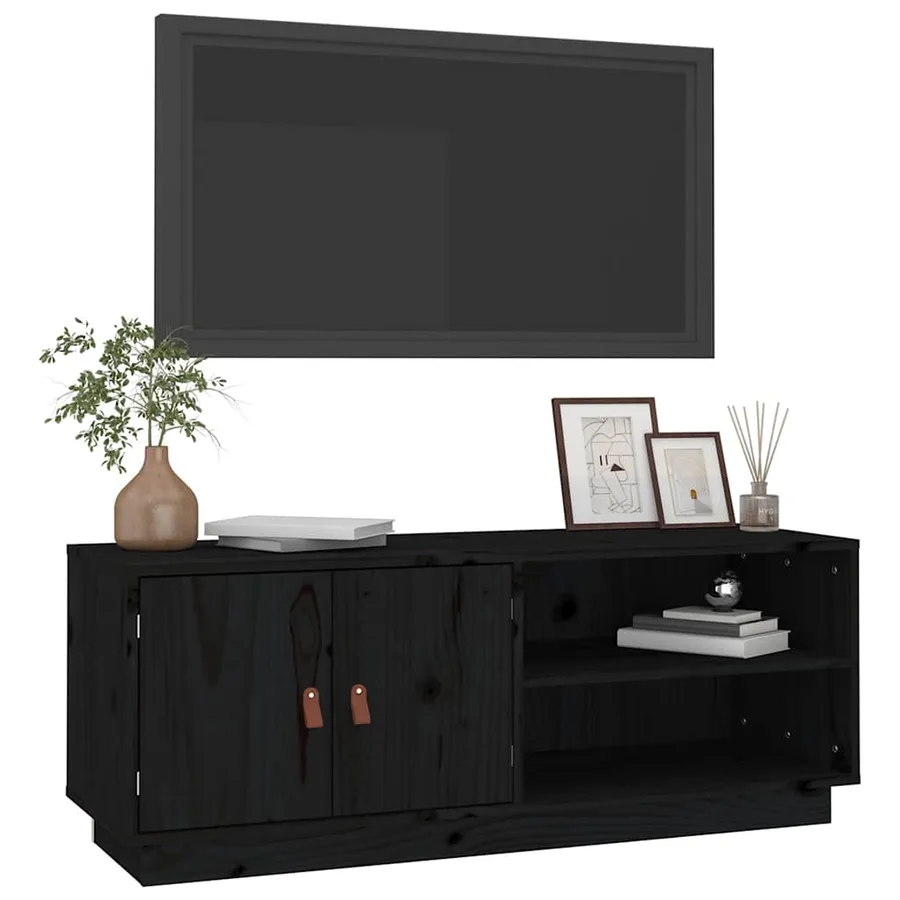 Meuble TV Noir 105x34x40 cm Bois de pin massif - 4