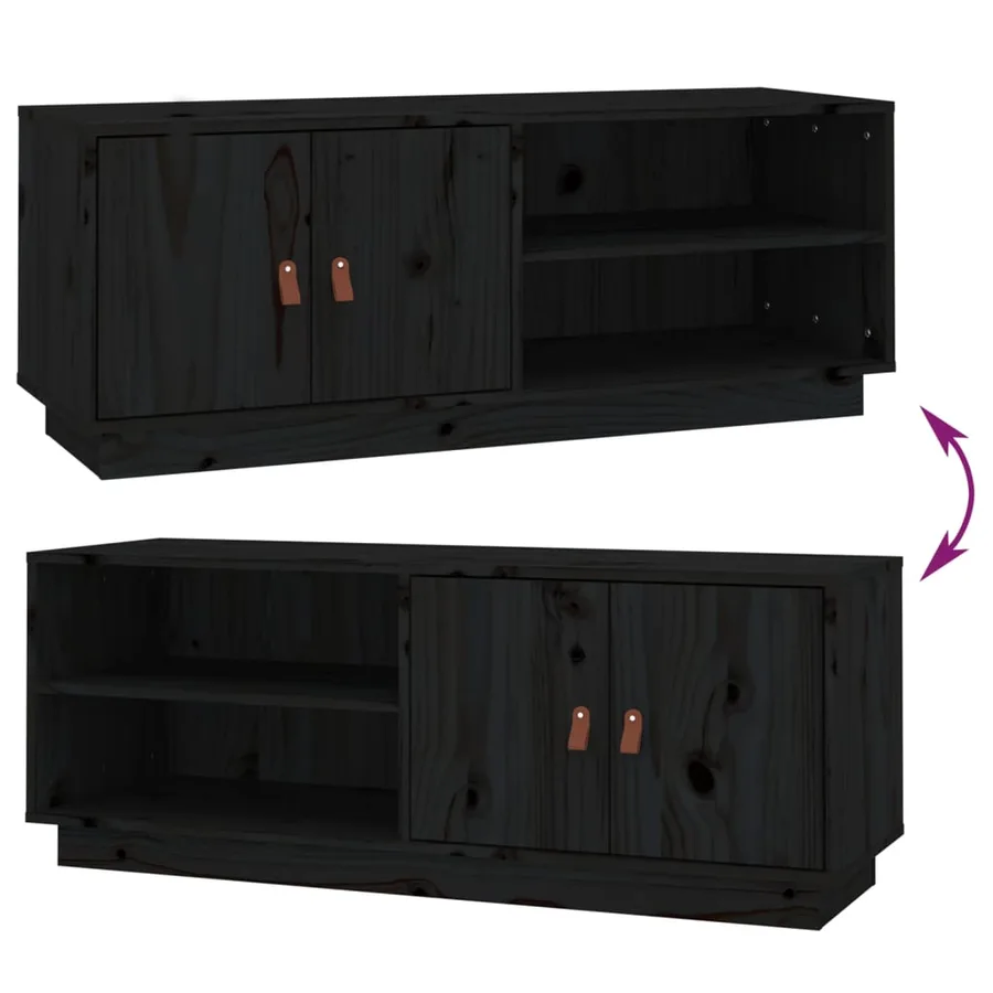 Meuble TV Noir 105x34x40 cm Bois de pin massif - 9