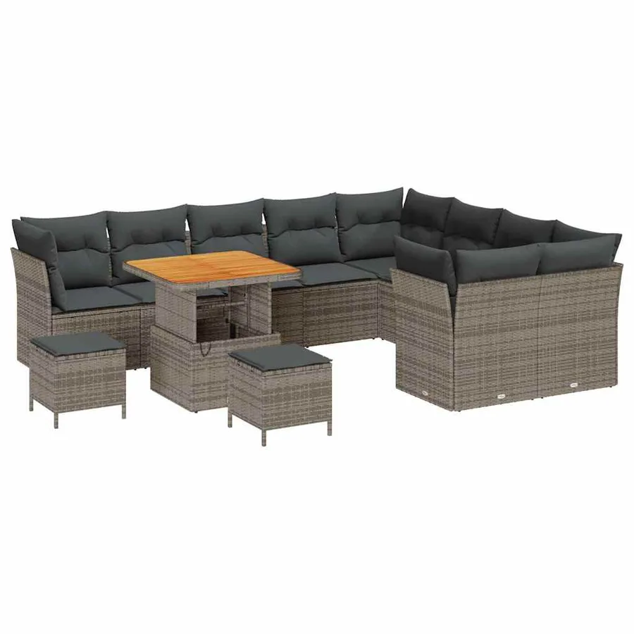 Ensemble de canapé de jardin 12 pcs Gris polyrotin - 2