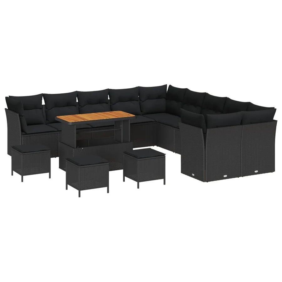 Ensemble de canapé de jardin 14 pcs Noir polyrotin - 2