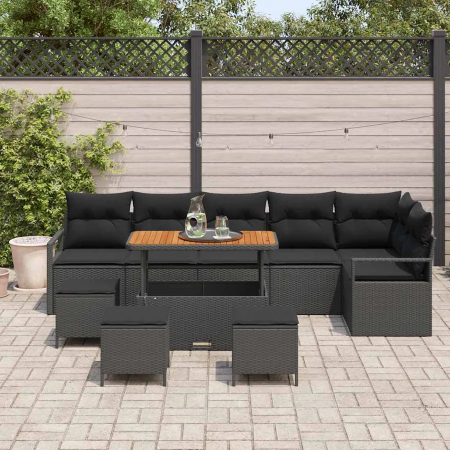 Ensemble de canapé de jardin avec coussin 10 pcs Noir - 3