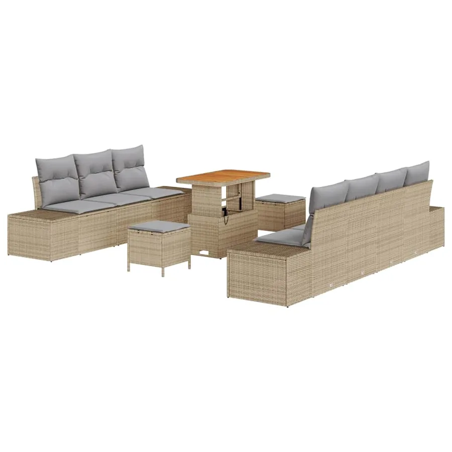Ensemble de canapé de jardin 10 pcs Beige Poly rotin - 2