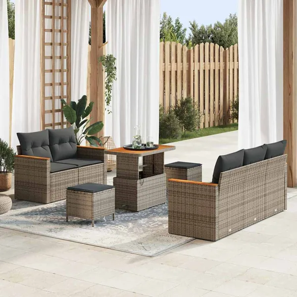 Ensemble de canapé de jardin avec coussin 10 pcs Gris polyrotin