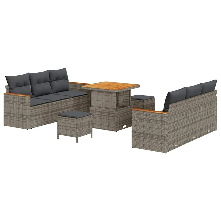 Ensemble de canapé de jardin avec coussin 11 pcs Gris polyrotin - 2