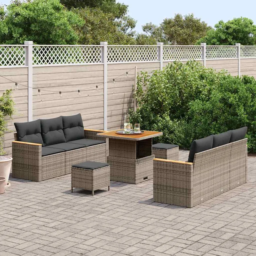 Ensemble de canapé de jardin avec coussin 11 pcs Gris polyrotin - 3