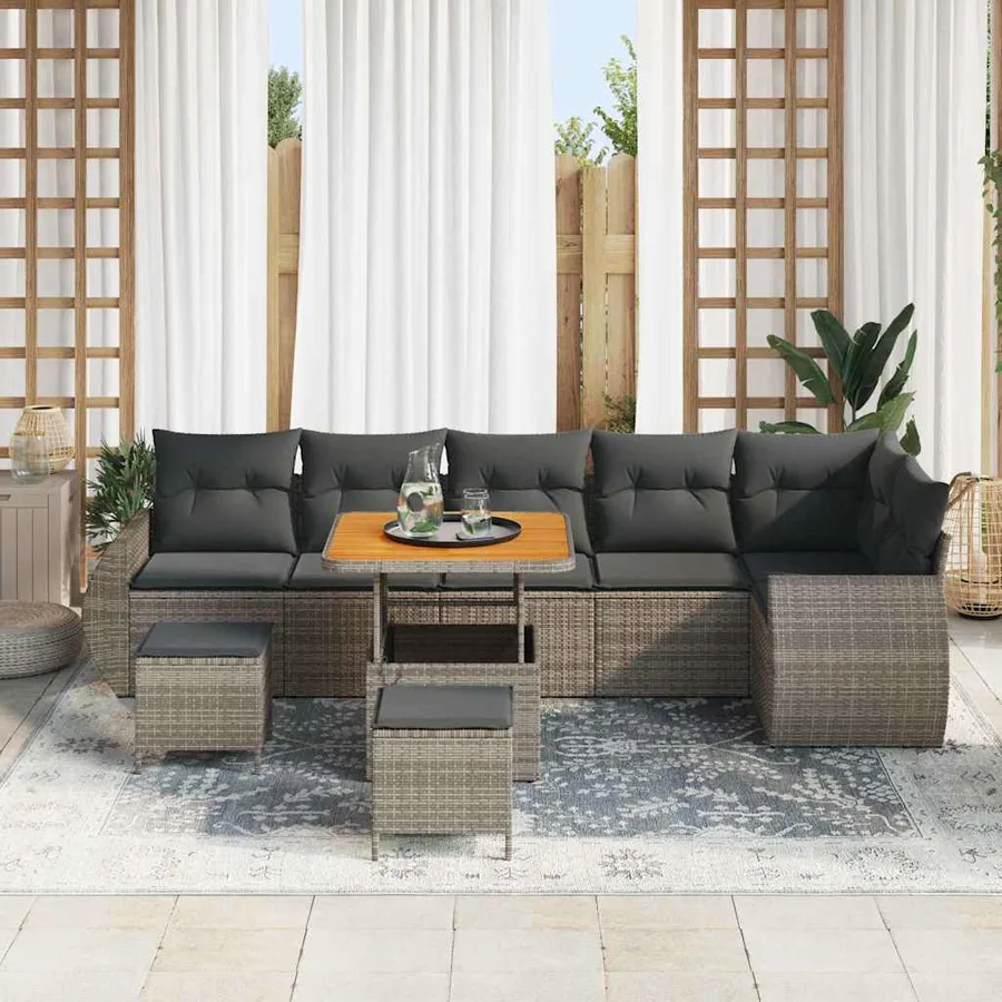 Ensemble de canapé de jardin 9 pcs Gris polyrotin - 3