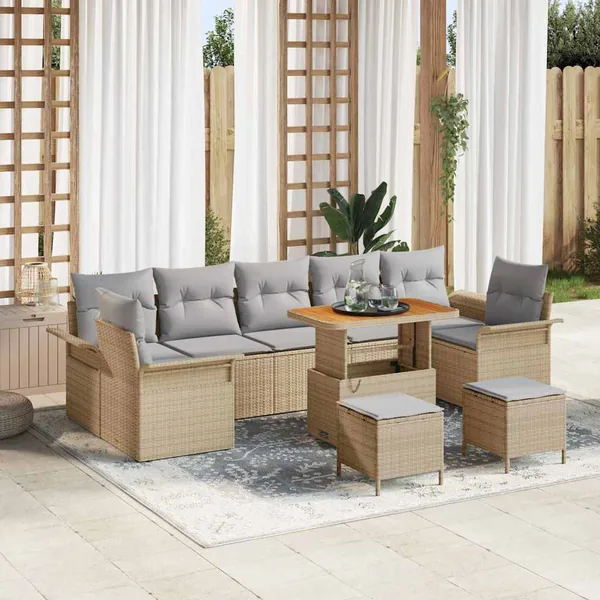 Ensemble de canapé de jardin 10 pcs Beige polyrotin