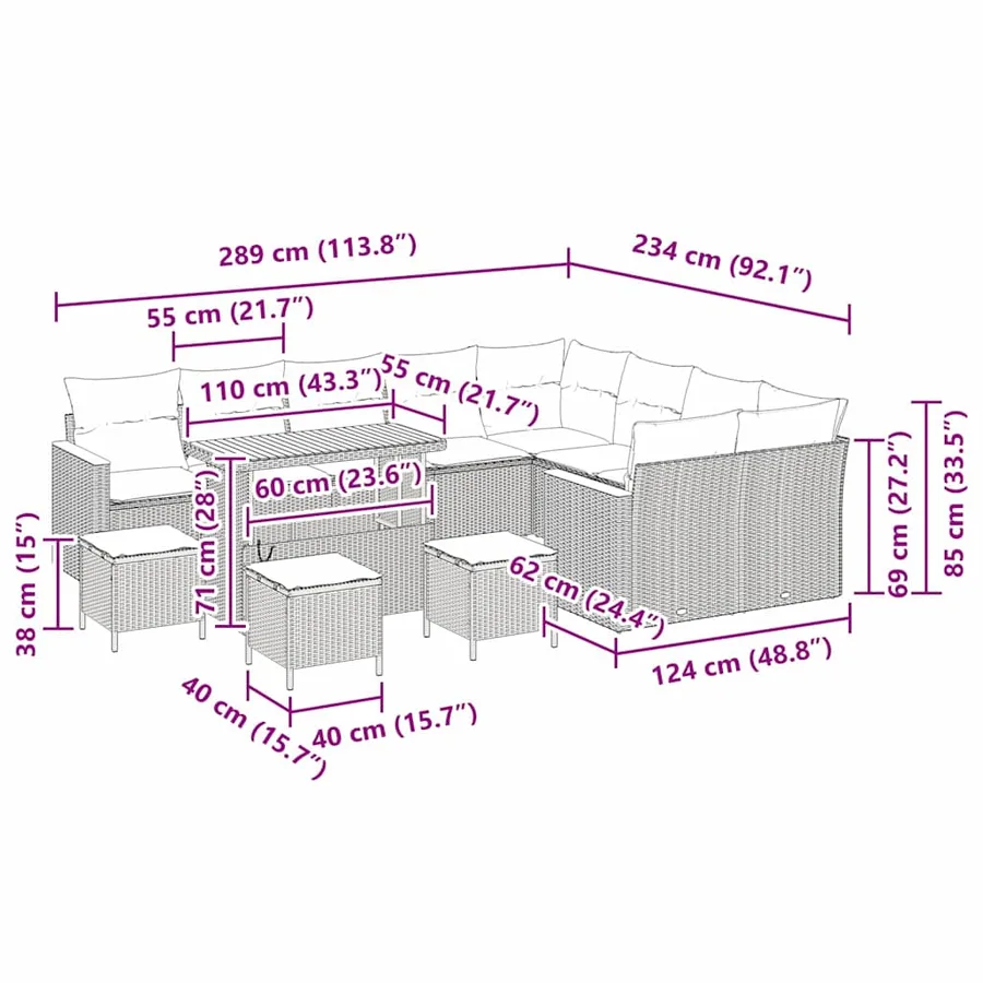 Ensemble de canapé de jardin 13 pcs Noir Poly Rattan - 18