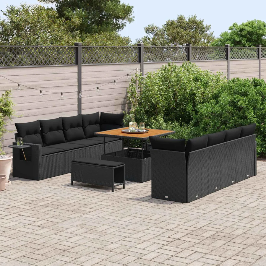 Ensemble de canapé de jardin avec coussin 11 pcs Noir polyrotin