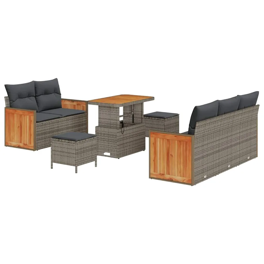 Ensemble de canapé de jardin avec coussin 10 pcs Gris polyrotin - 2