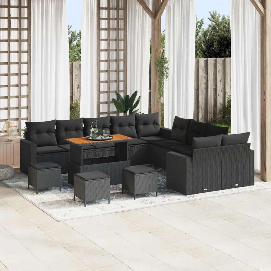 Ensemble de canapé de jardin avec coussin 18 pcs Noir polyrotin