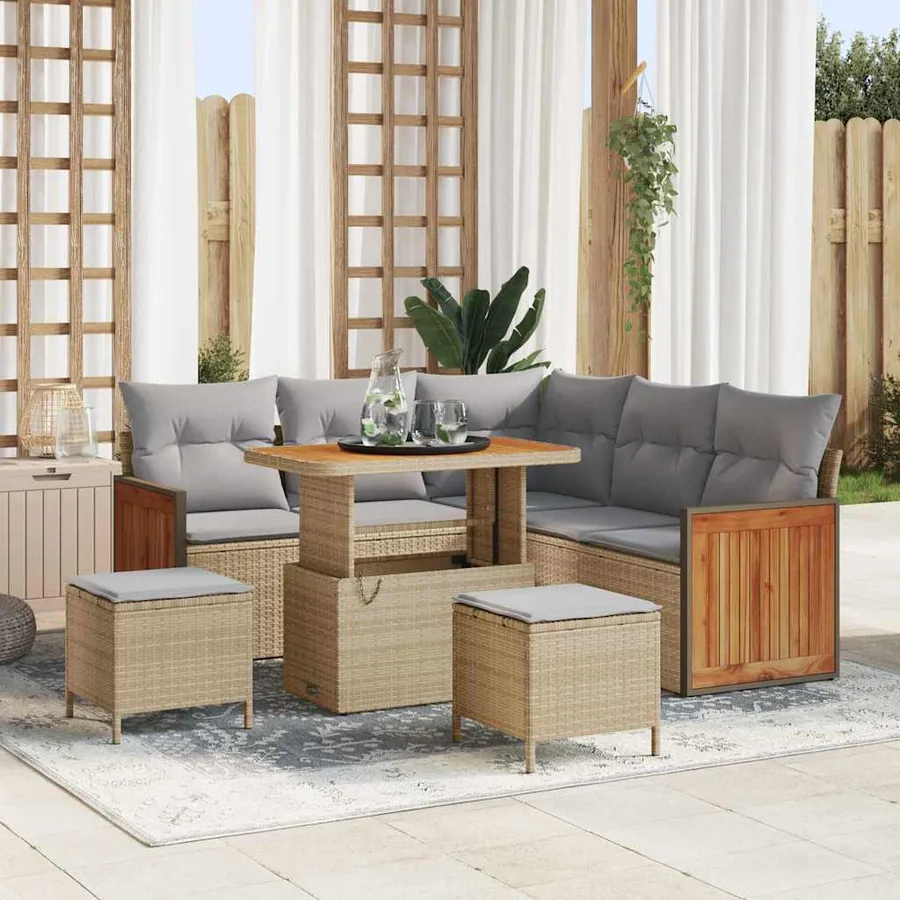 Ensemble de canapé de jardin 9 pcs Beige et Gris clair