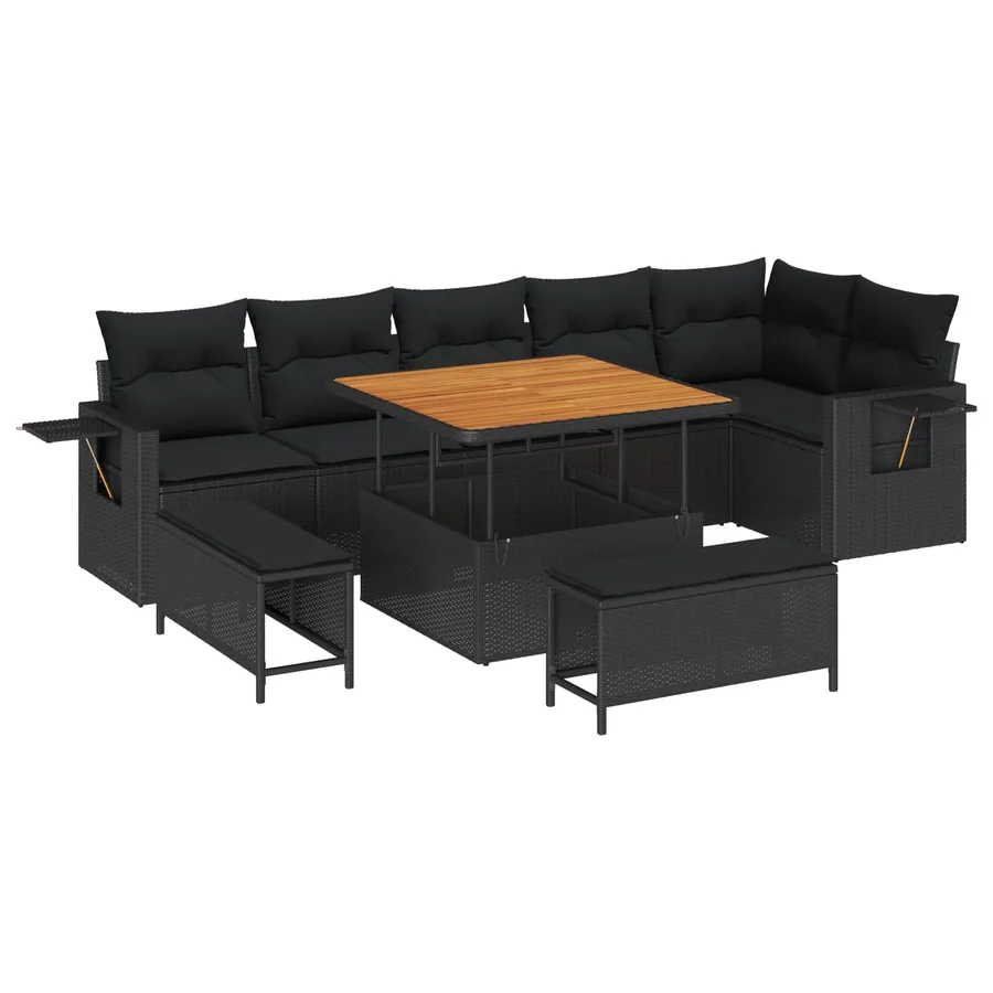 Ensemble de canapé de jardin avec coussin 11 pcs Noir polyrotin - 2