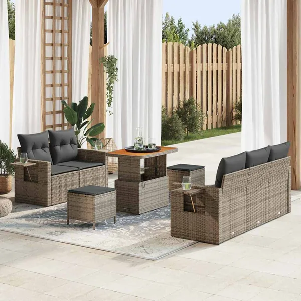 Ensemble de canapé de jardin avec coussin 10 pcs Gris polyrotin