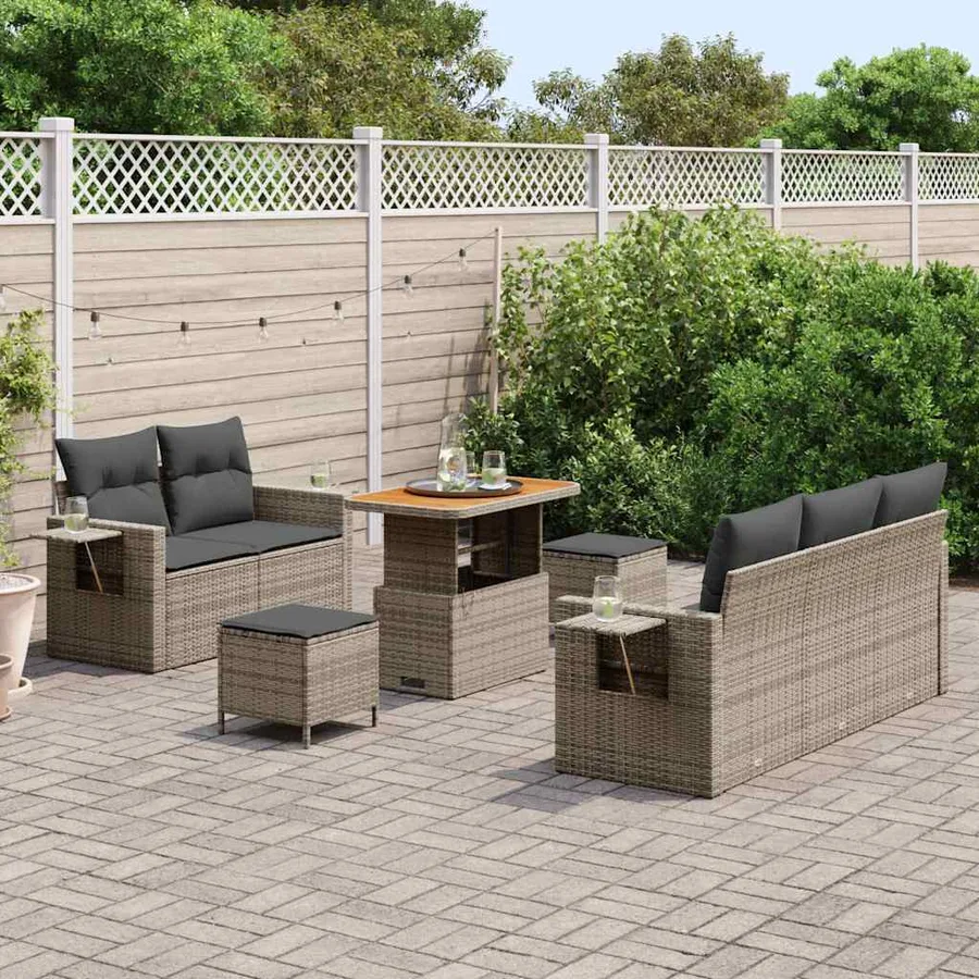 Ensemble de canapé de jardin avec coussin 10 pcs Gris polyrotin - 3