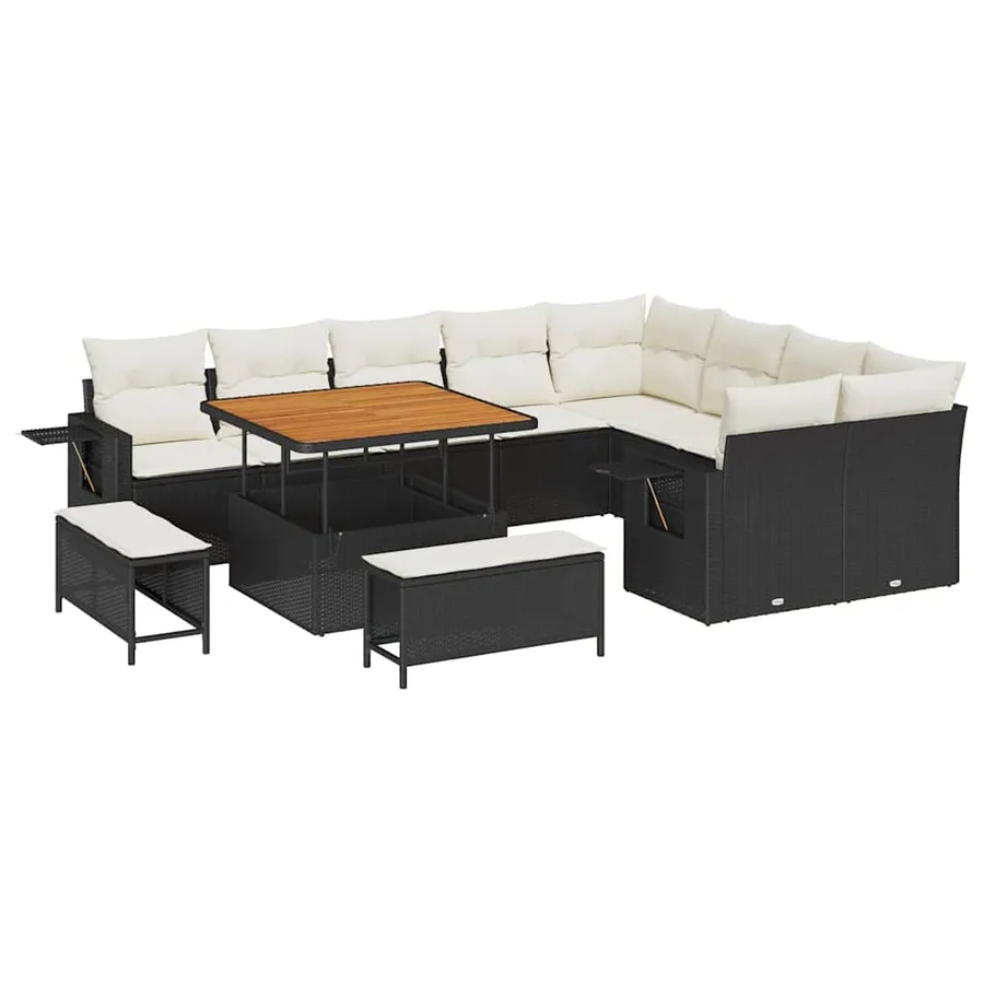 Ensemble de canapé de jardin 13 pcs Noir et Crème polyrotin - 2