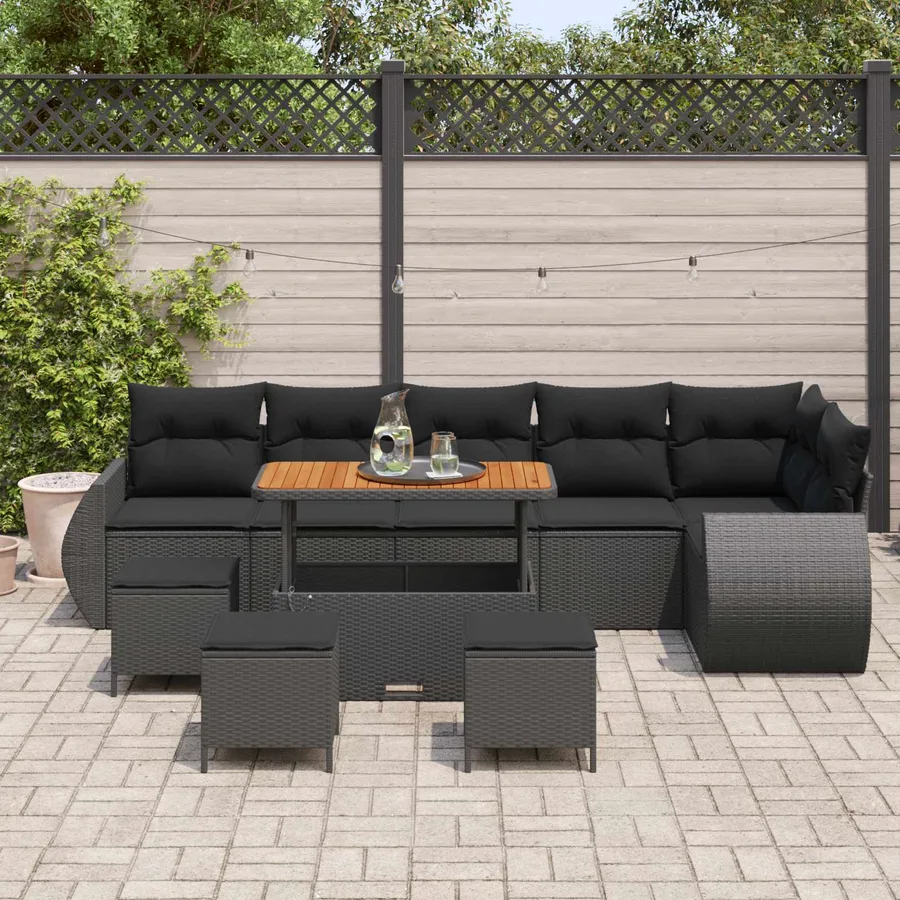 Ensemble de canapé de jardin 10 pcs Noir Poly Rattan - 3