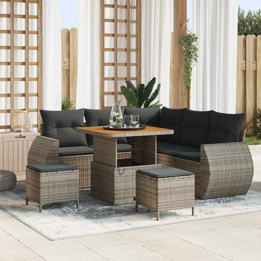 Ensemble de canapé de jardin avec coussin 8 pcs Gris polyrotin