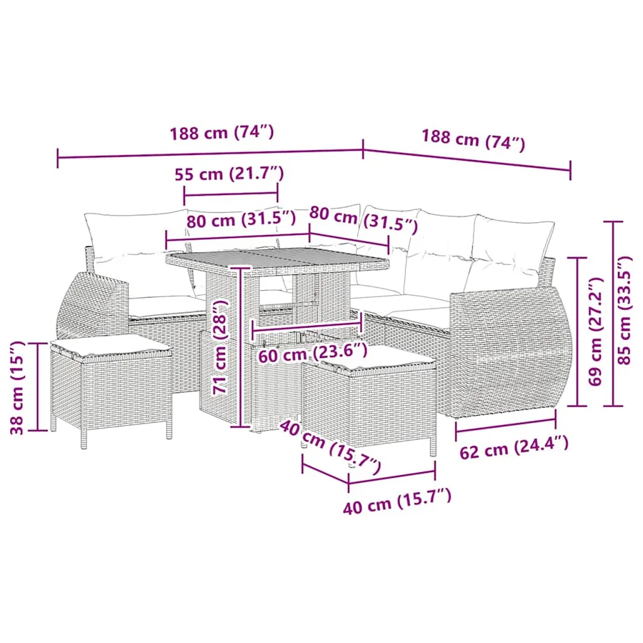 Ensemble de canapé de jardin avec coussin 8 pcs Gris polyrotin - 18