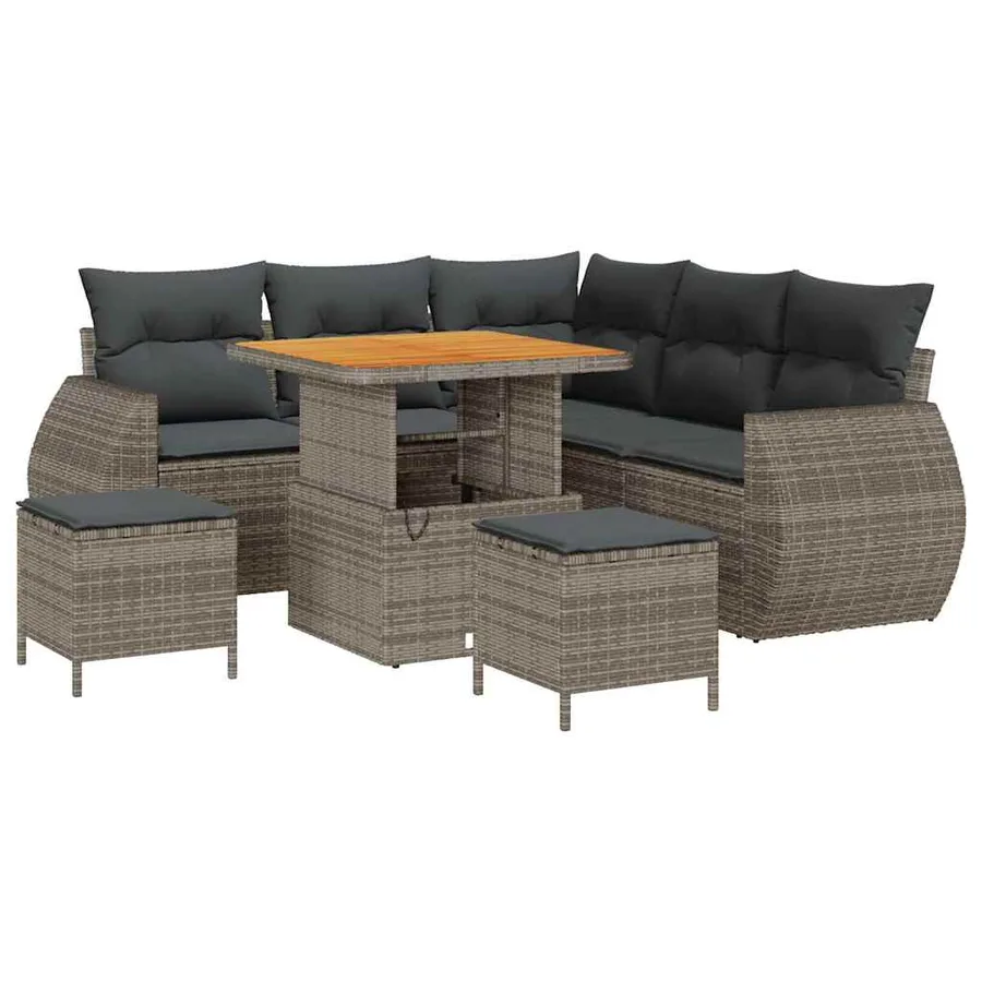 Ensemble de canapé de jardin avec coussin 8 pcs Gris polyrotin - 2