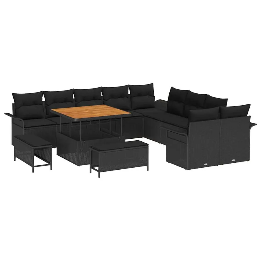 Ensemble de canapé de jardin avec coussin 13 pcs Noir - 2