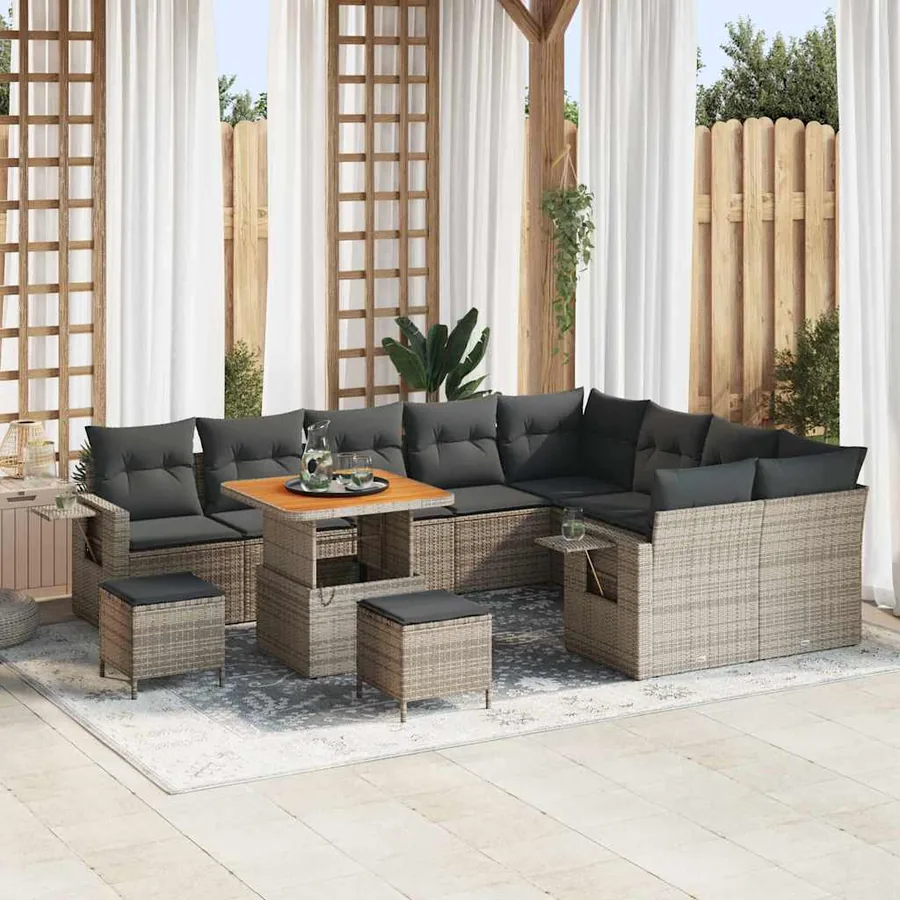 Ensemble de canapé de jardin avec coussin 12 pcs Gris polyrotin