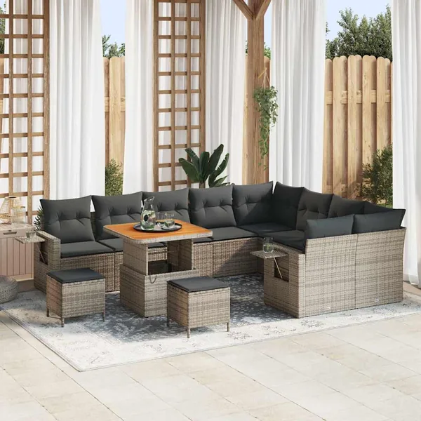 Ensemble de canapé de jardin avec coussin 12 pcs Gris polyrotin