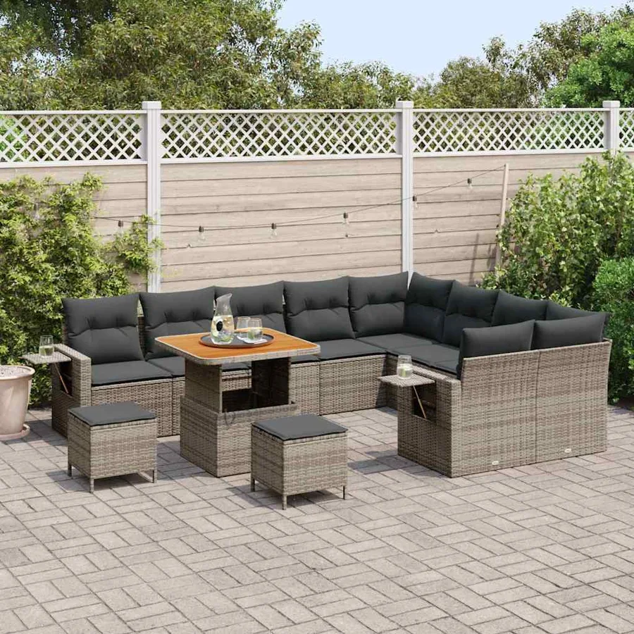 Ensemble de canapé de jardin avec coussin 12 pcs Gris polyrotin - 3