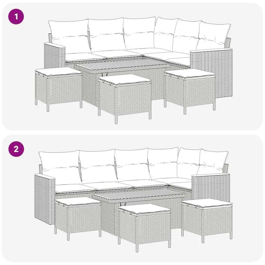 Ensemble de canapé de jardin 9 pcs Noir polyrotin - 10