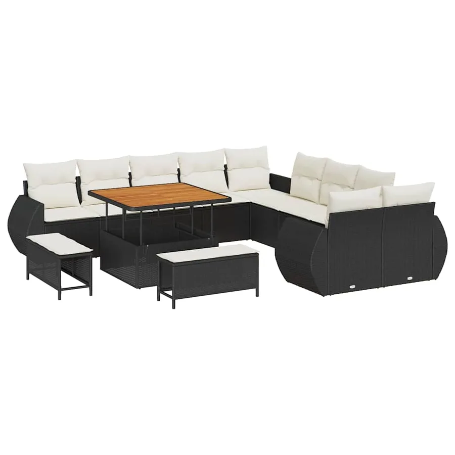 Ensemble de canapé de jardin avec coussin 13 pcs Noir et crème - 2