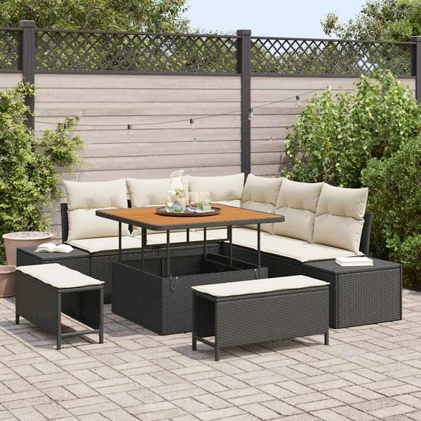 Ensemble de canapé de jardin avec coussin 8 pcs Noir polyrotin