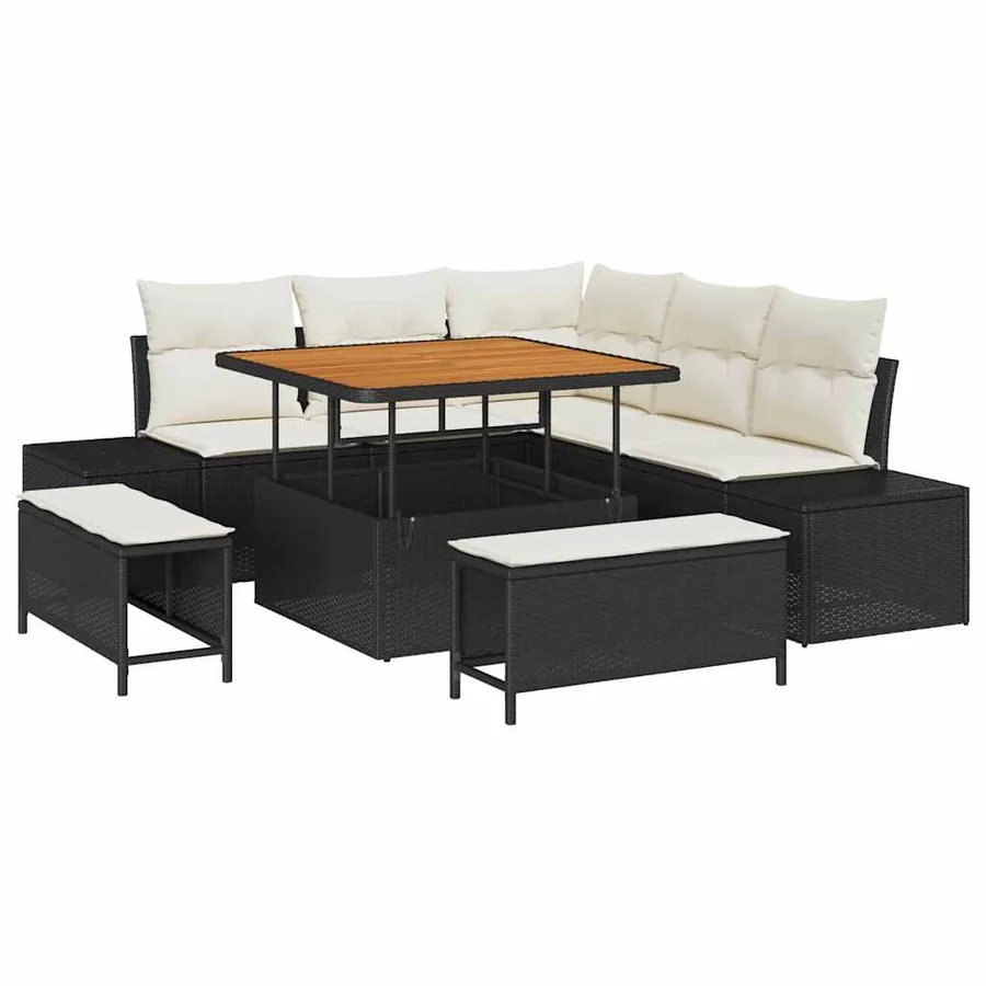 Ensemble de canapé de jardin avec coussin 8 pcs Noir polyrotin - 2