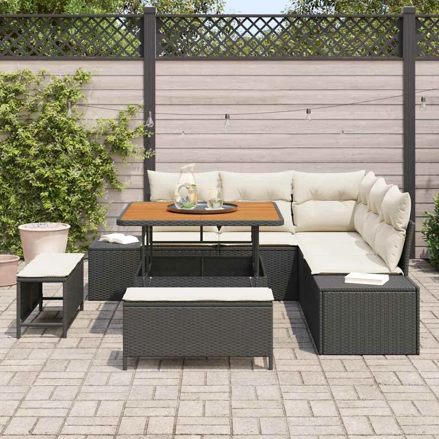 Ensemble de canapé de jardin avec coussin 8 pcs Noir polyrotin - 3