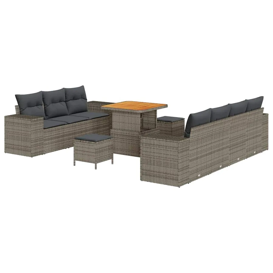 Ensemble de canapé de jardin 10 pcs Gris Poly Rattan - 2