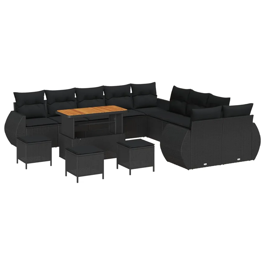 Ensemble de canapé de jardin avec coussin 14 pcs Noir - 2