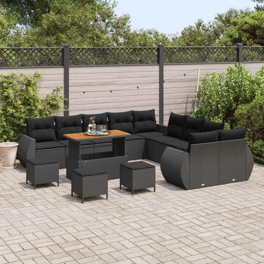 Ensemble de canapé de jardin avec coussin 14 pcs Noir - 3