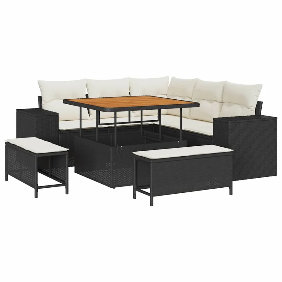 Ensemble de canapé de jardin 8 pcs Noir et Crème polyrotin - 2