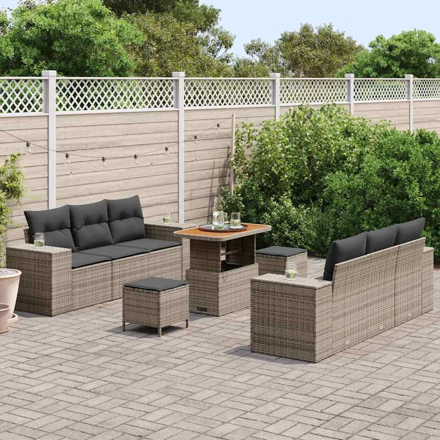 Ensemble de canapé de jardin 9 pcs Gris Poly Rattan - 3
