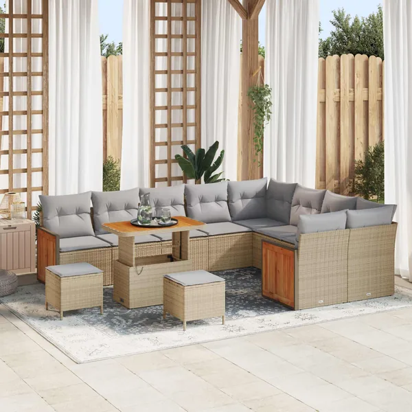 Ensemble de canapé de jardin 12 pcs Beige et Gris clair
